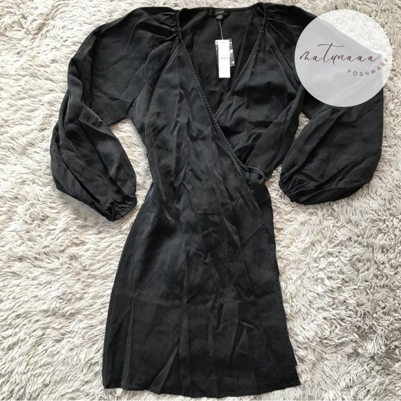 J.Crew Black Drapey Wrap Mini Dress - Picture 1 of 3